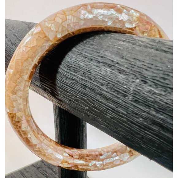 Vtg Lee Sands Iridescent Mosaic Brown MOP Seashells Abalone Bangle Bracelet - Picture 4 of 5